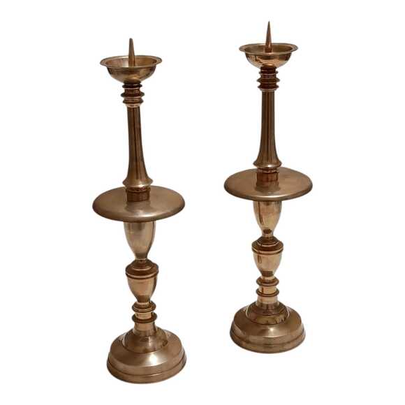 Solid Brass Pricket Candlesticks Set of 218" Tall Patinated Spike Candle Holders - Picture 1 of 8